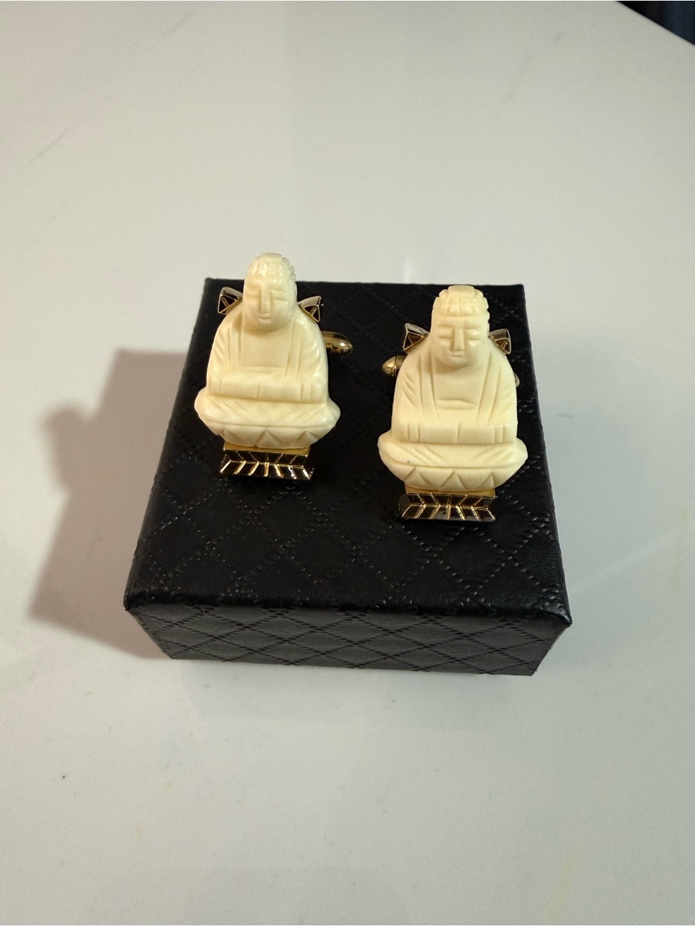 Ivory Buddha Cufflinks with Gold Tone Base